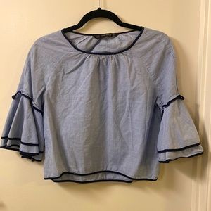 Zara pinstriped bell sleeve blue top
